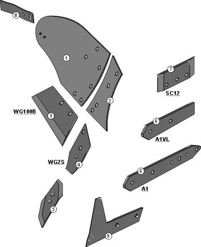 Explosionszeichnung Lemken Pflugkörper Typ BU10B
